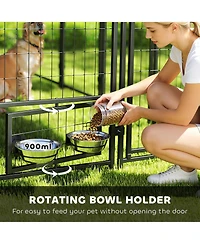 Ruie Outdoor Dog Kennel Run with Rotating Bowls and Waterproof Cover