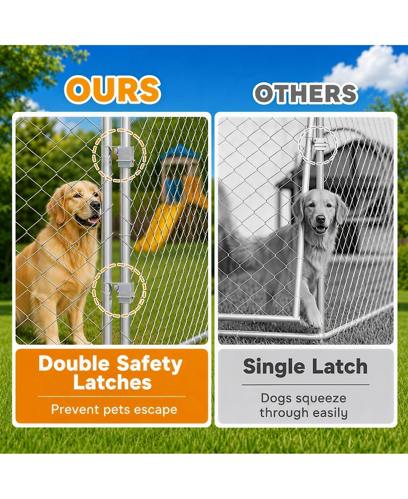 Ruie Extra Large Chain Link Outdoor Dog Run with Waterproof Roof