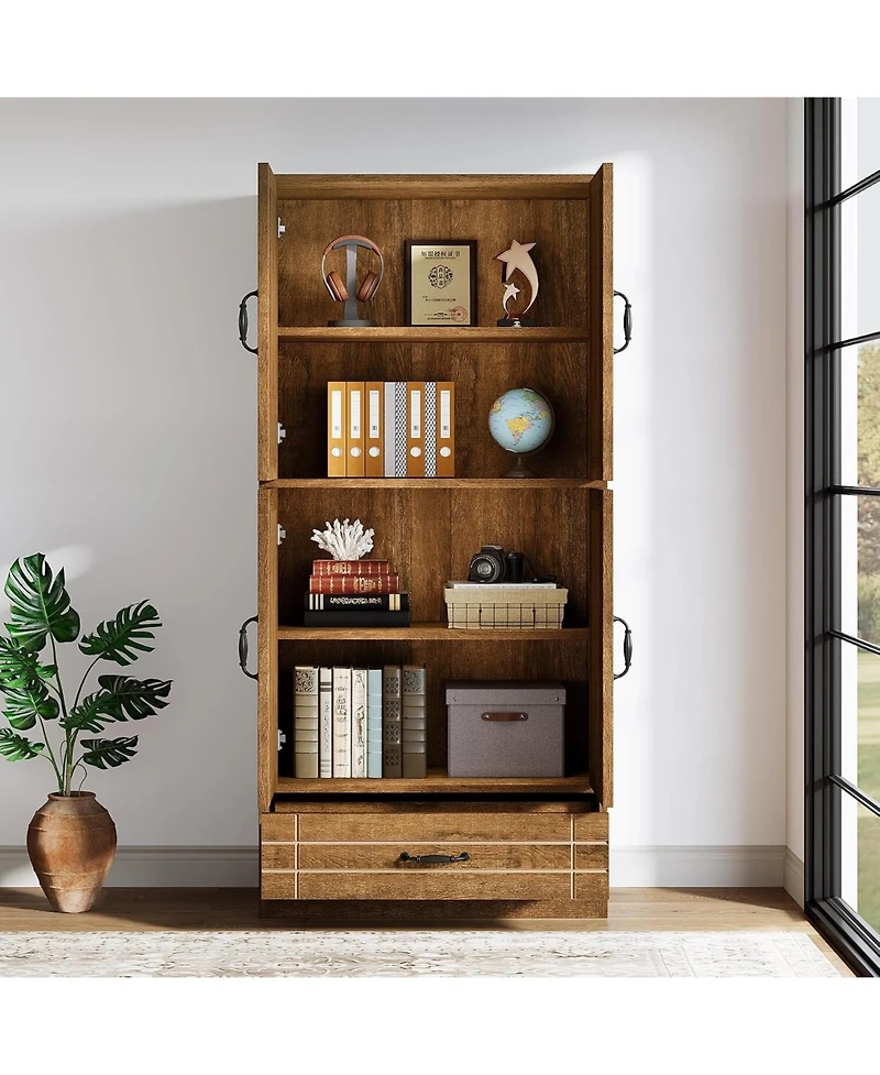 Tribesigns 70" Bookshelf with Door: Farmhouse Tall Storage Cabinet with Drawer, Retro Library Bookshelves for Home Office, Living Room