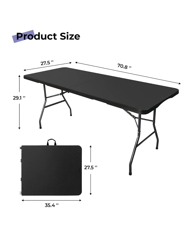 Piscifun Folding Table Portable Heavy Duty Plastic Fold In Half Utility Dining Indoor Outdoor Carrying Handle Camping Picnic Party