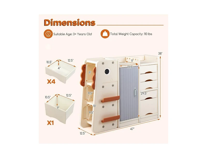 Slickblue Kids Playroom Storage Organizer with 5 Toy Bins