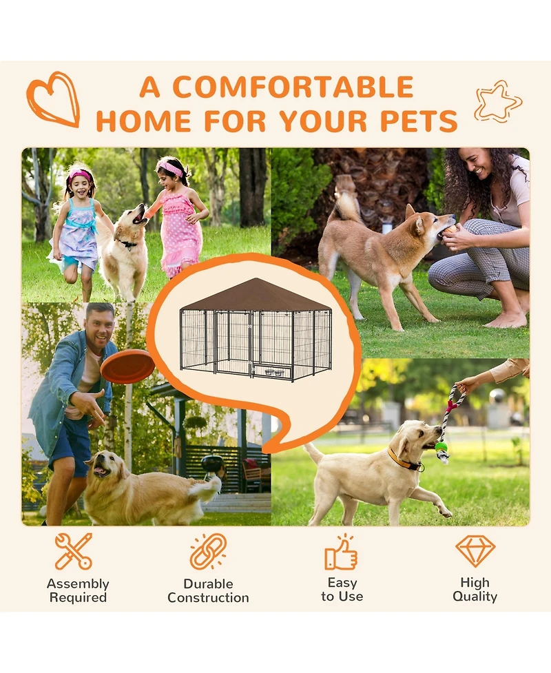 Ruie Outdoor Dog Kennel Playpen with Canopy and Rotating Bowl