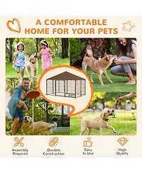 Ruie Outdoor Dog Kennel Playpen with Canopy and Rotating Bowl