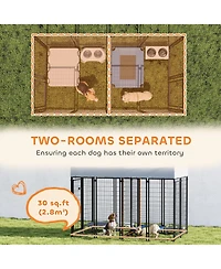 Ruie Two Room Outdoor Dog Kennel with Water Resistant Sun Proof Cover