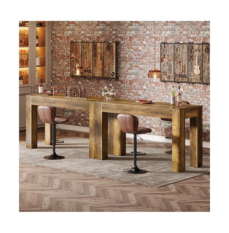 Tribesigns 33.46 in. Rectangle Bar Table, Wood Counter Height Pub Table with Duouble Pedestal for Kitchen, Home