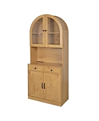 Streamdale Furniture 75" Farmhouse Arched Pantry Cabinet with Charging Station and Coffee Bar