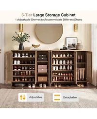 Tribesigns 5-Tier Shoe Cabinet: 3 Doors, Holds 30 Pairs, Storage with Adjustable Shelves, Vertical Slatted Doors, Freestanding for Entryway, Hallway
