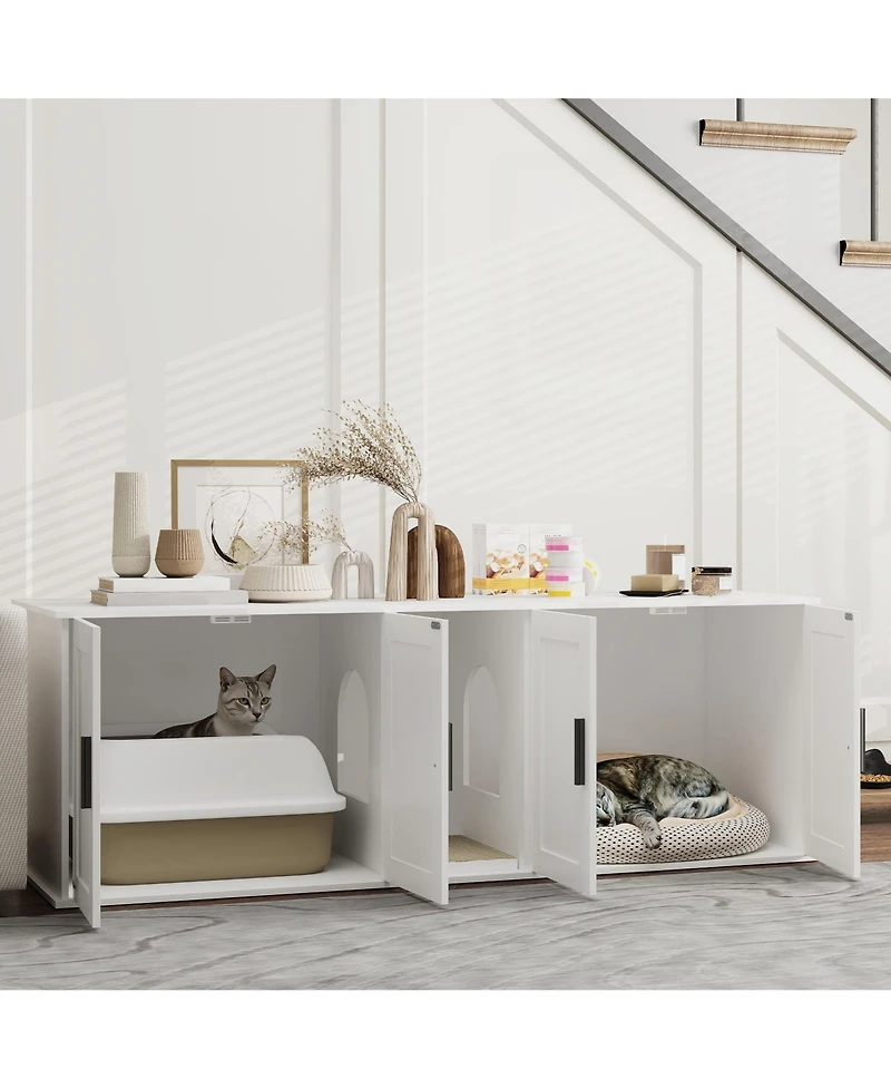 Ruie Double Room Cat Litter Box Enclosure with Scratching Mat