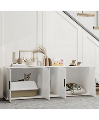 Ruie Double Room Cat Litter Box Enclosure with Scratching Mat