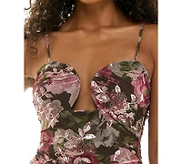 City Studios Juniors' Sequin Printed Mesh Ruched Mini Dress