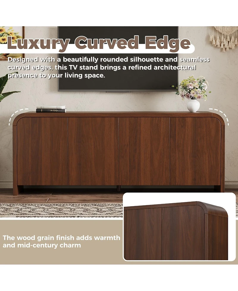 Streamdale Furniture Farmhouse Curved Edge Tv Stand for TVs up to 70", Walnut