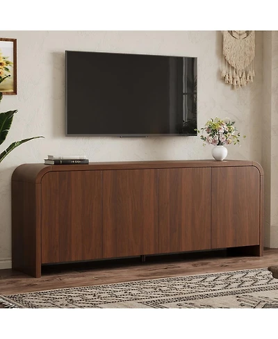 Streamdale Furniture Farmhouse Curved Edge Tv Stand for TVs up to 70", Walnut