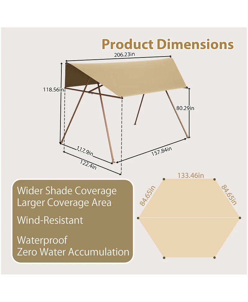 Streamdale Furniture Hexagonal Shade Sail Canopy, 206"x118" Uv Block Sunshade