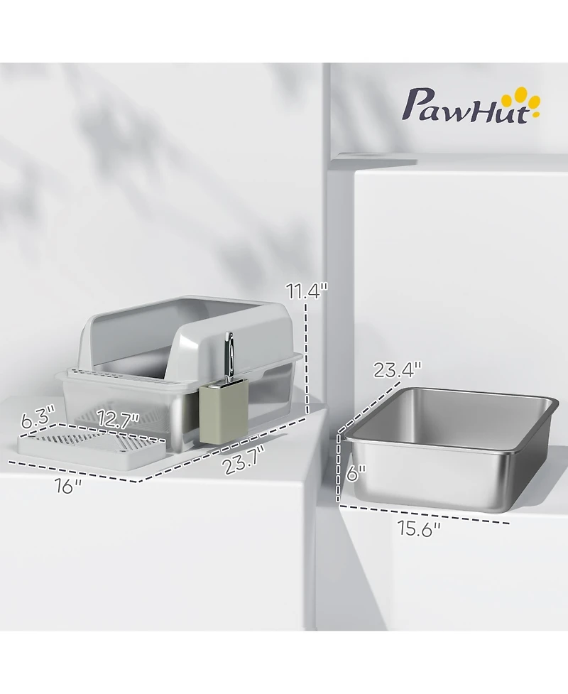 Ruie Stainless Steel Cat Litter Box High Sided with Metal Scoop