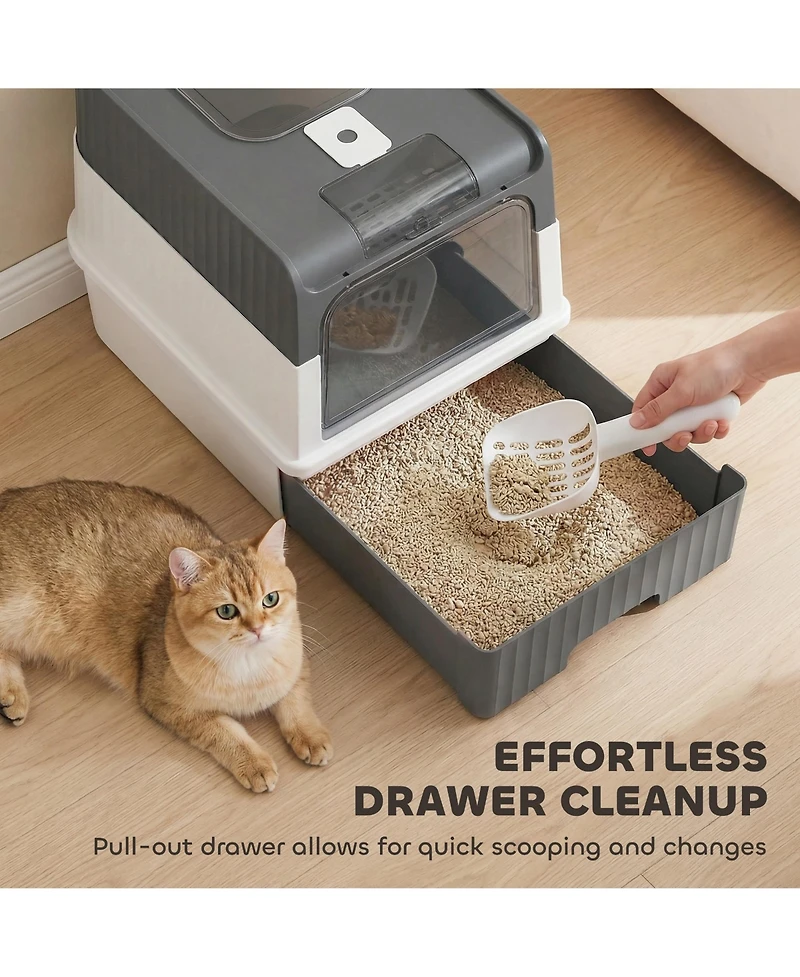 Ruie Hooded Cat Litter Box with Drawer Front Entry and Top Exit