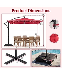 Sugift 8 x 8 feet Solar Led Square Offset Cantilever Outdoor Umbrella with 360 Swivel