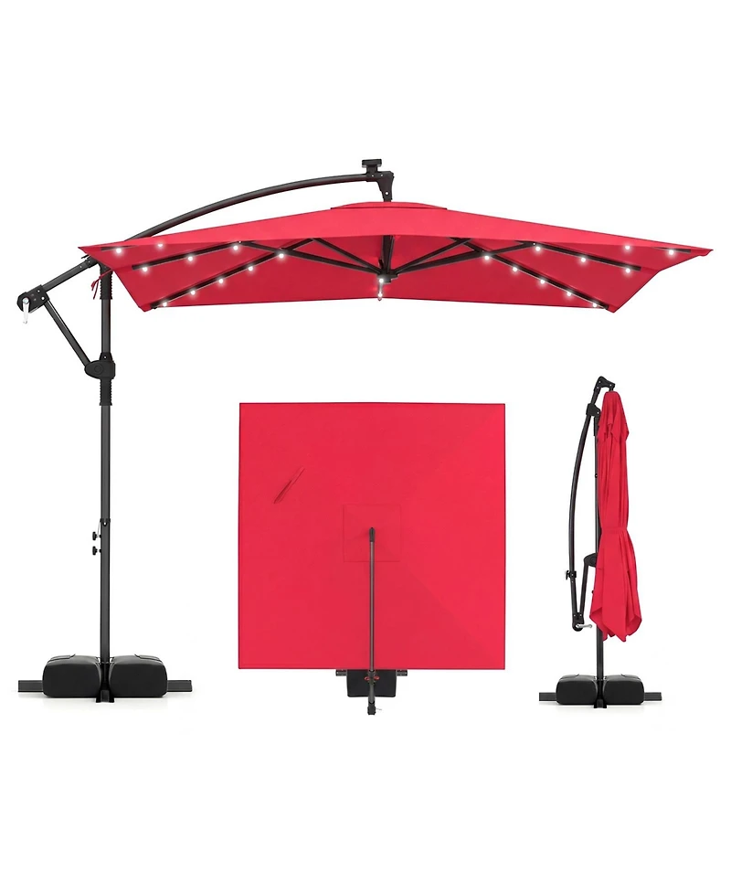 Sugift 8 x 8 feet Solar Led Square Offset Cantilever Outdoor Umbrella with 360 Swivel