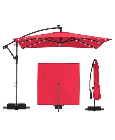 Sugift 8 x 8 feet Solar Led Square Offset Cantilever Outdoor Umbrella with 360 Swivel