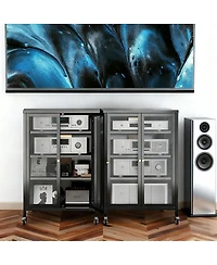 Streamdale Furniture 35.8" Media Storage Cabinet with Wheels and 4 Adjustable Glass Shelves