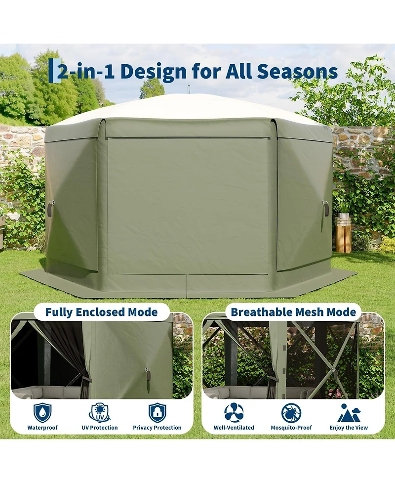 homfan 11.5x11.5Feet 6-Sided Pop-Up Gazebo, One-Push Setup, Mesh Panels and Removable Wind Cloths, Upf 50+ Outdoor Canopy for Patio, Camping, Events