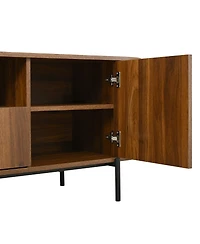 Streamdale Furniture American Style Rattan Tv Stand with Arched Doors and Steel Legs