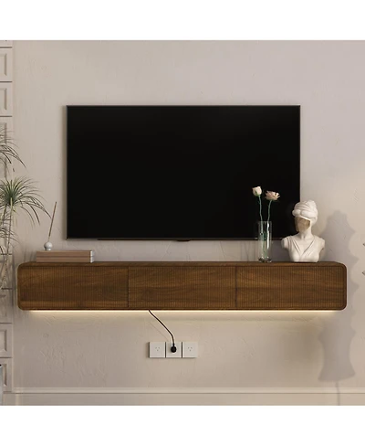 Streamdale Furniture 69" Modern Floating Tv Stand with 16-Color Led Lights for TVs up to 653