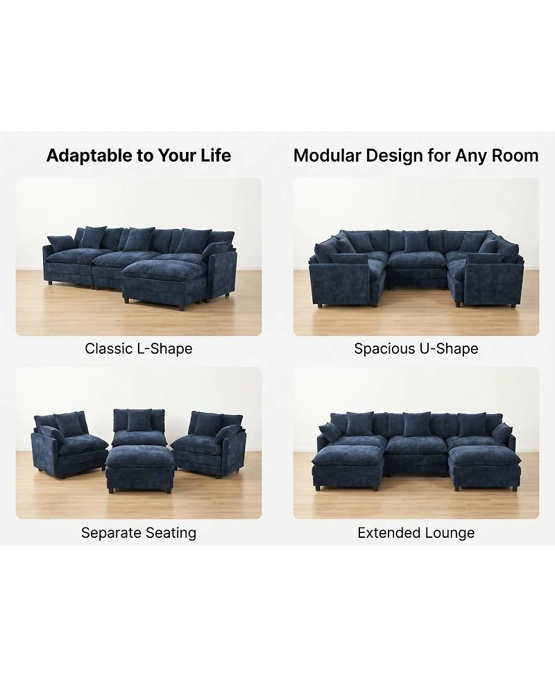 Streamdale Furniture 108" L-Shaped Modular Cloud Sectional Sofa with Ottoman