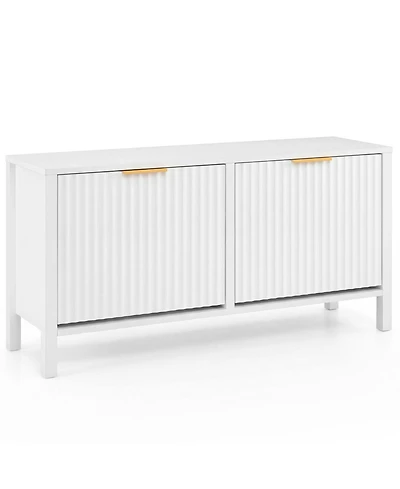 Slickblue Wooden Shoe Storage Bench with 2 Flip Drawers for Entryway Organization