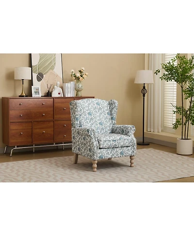 Streamdale Furniture Modern Floral Accent Chair with Retro Wood Legs