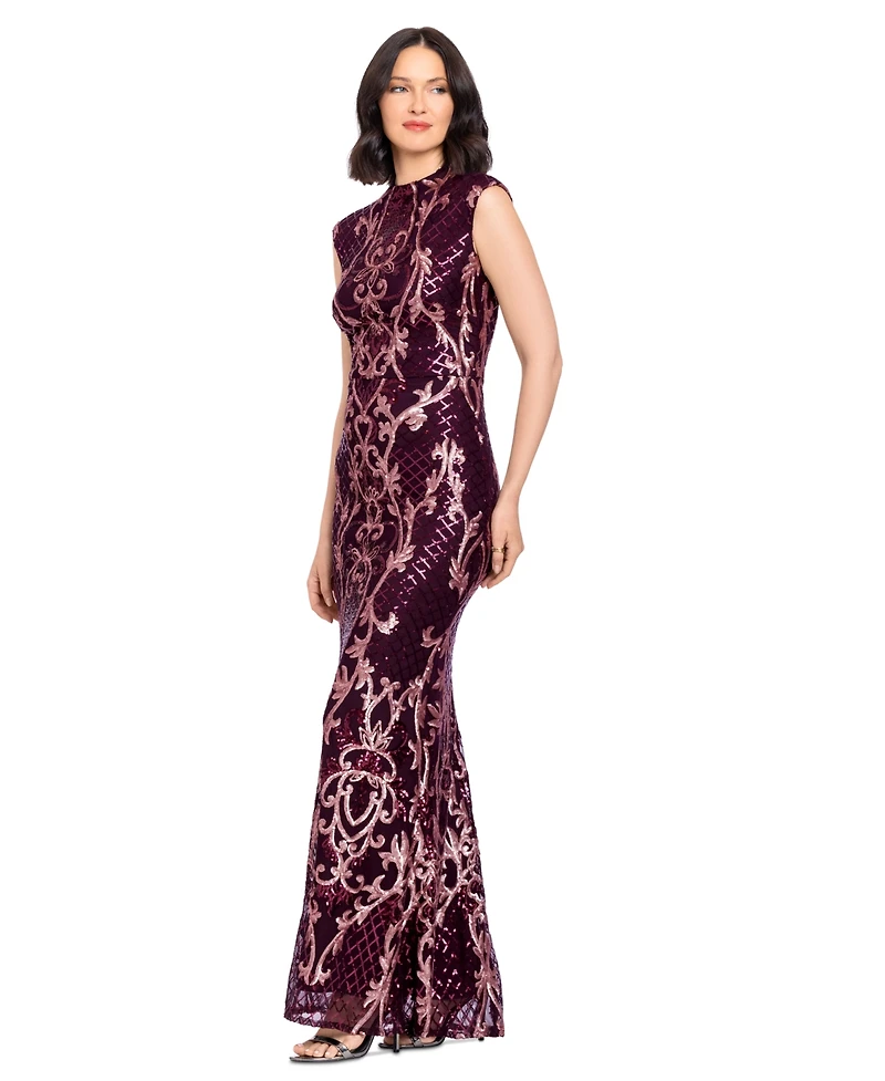 B&A By Betsy and Adam Women's Sequin Embroidery Gown