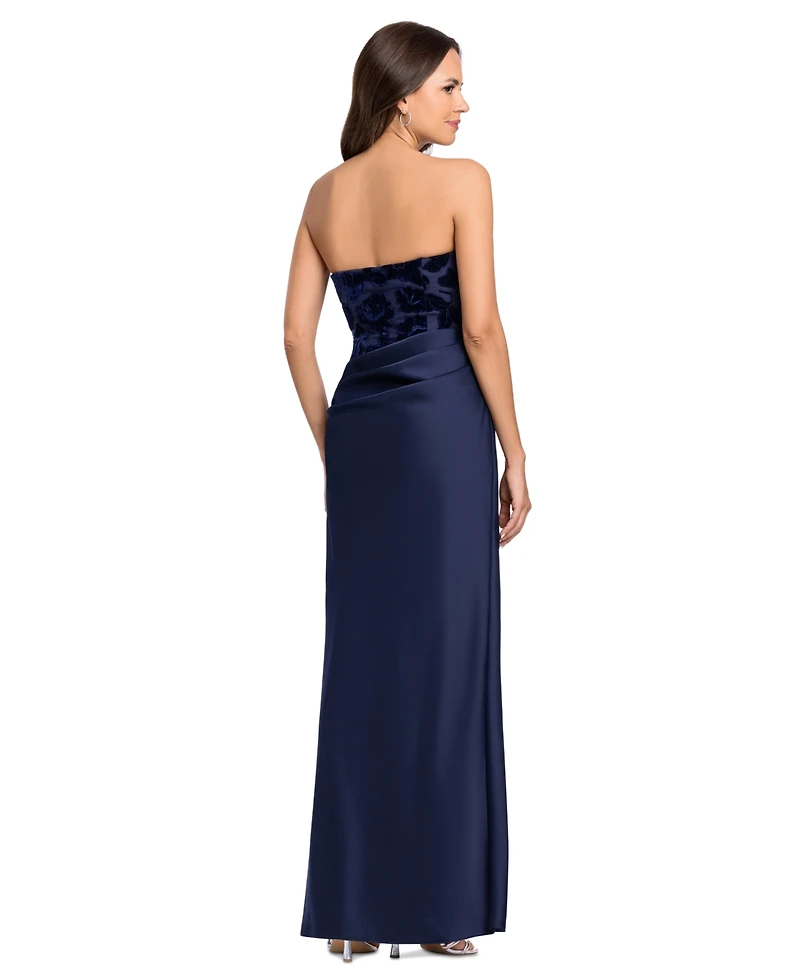 Betsy & Adam Women's Floral Strapless Gown