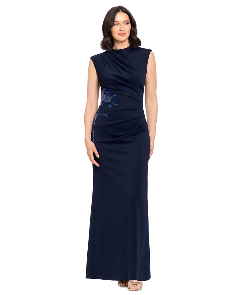 Betsy & Adam Women's Floral Mock Neck Gown