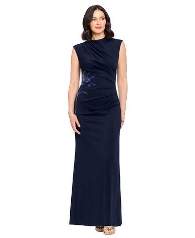 Betsy & Adam Women's Floral Mock Neck Gown