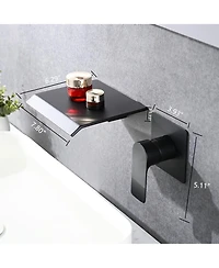 Busdays Wall Mount Bathtub Faucet Single Handle Waterfall Spout Rough In Valve Included High Flow Filler