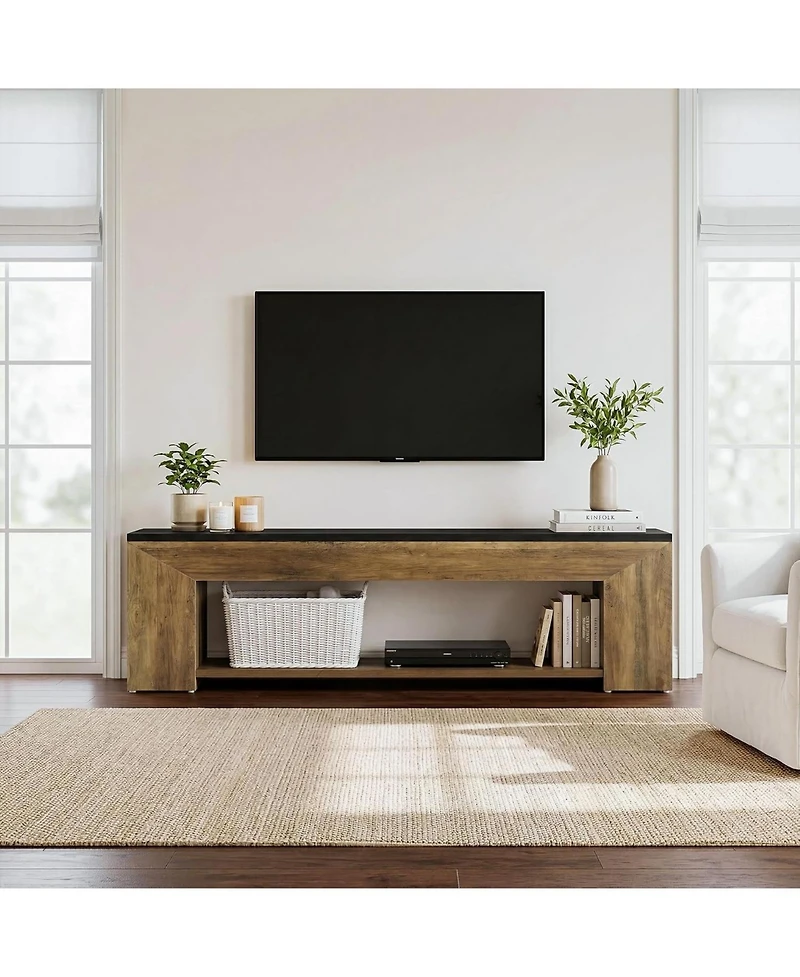 Tribesigns 70.87" Tv Stand for TVs up to 80": Farmhouse wooden entertainment center with open shelf. Low media console for living room, bedroom