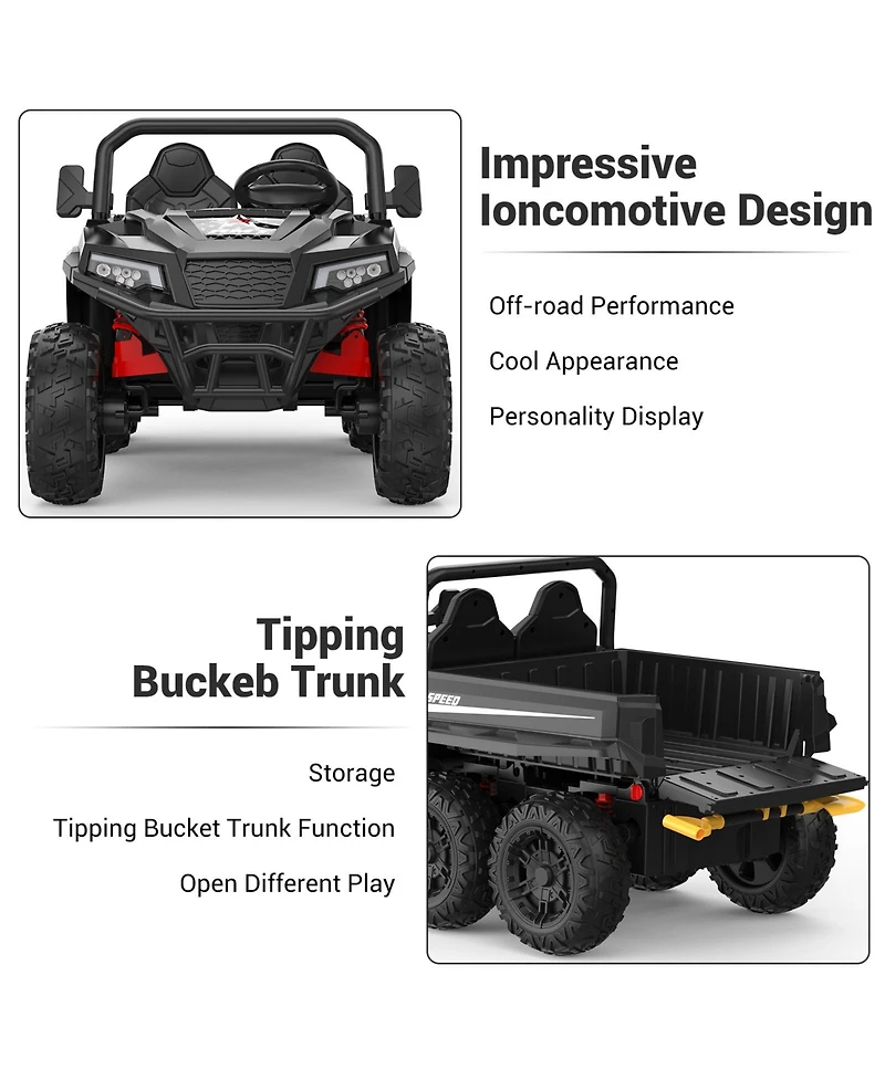 homfan 24V 6 Wheel Ride-On Dump Truck with Electric Bed, 2-Seater, Ages 3-8