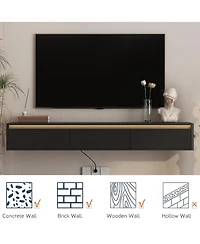 Streamdale Furniture Floating Wall-Mounted Tv Stand with Led Lights and Power Outlet