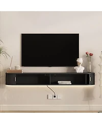 Streamdale Furniture 69" Modern Floating Tv Stand with 16-Color Led Lights and Sliding Doors