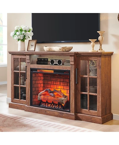 Streamdale Furniture 65" Fireplace Tv Stand for TVs up to 75" with 28" Electric Fireplace and Led