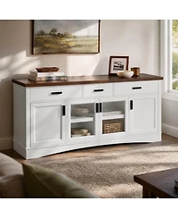 Streamdale Furniture Modern 67" White Tv Console with Glass Doors, Storage Drawers and Adjustable Shelves