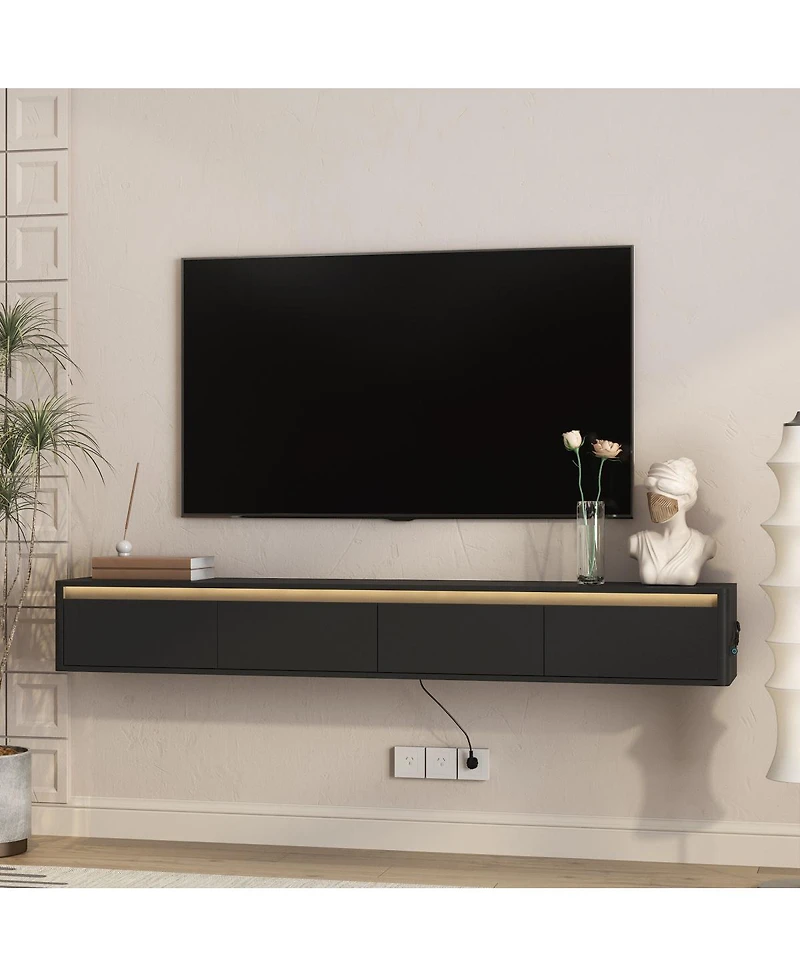 Streamdale Furniture Floating Wall-Mounted Tv Stand with Led Lights and Power Outlet3