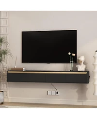Streamdale Furniture Floating Wall-Mounted Tv Stand with Led Lights and Power Outlet3