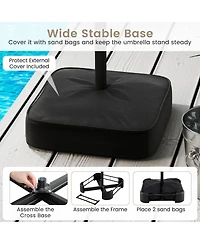 Sugift 15 feet Double-Sided Twin Patio Umbrella with Hand Crank and Weighted Cross Base