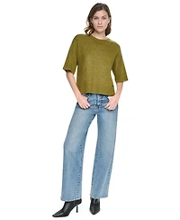 Dkny Jeans Women's Rugby Short-Sleeve Crewneck Boxy Sweater