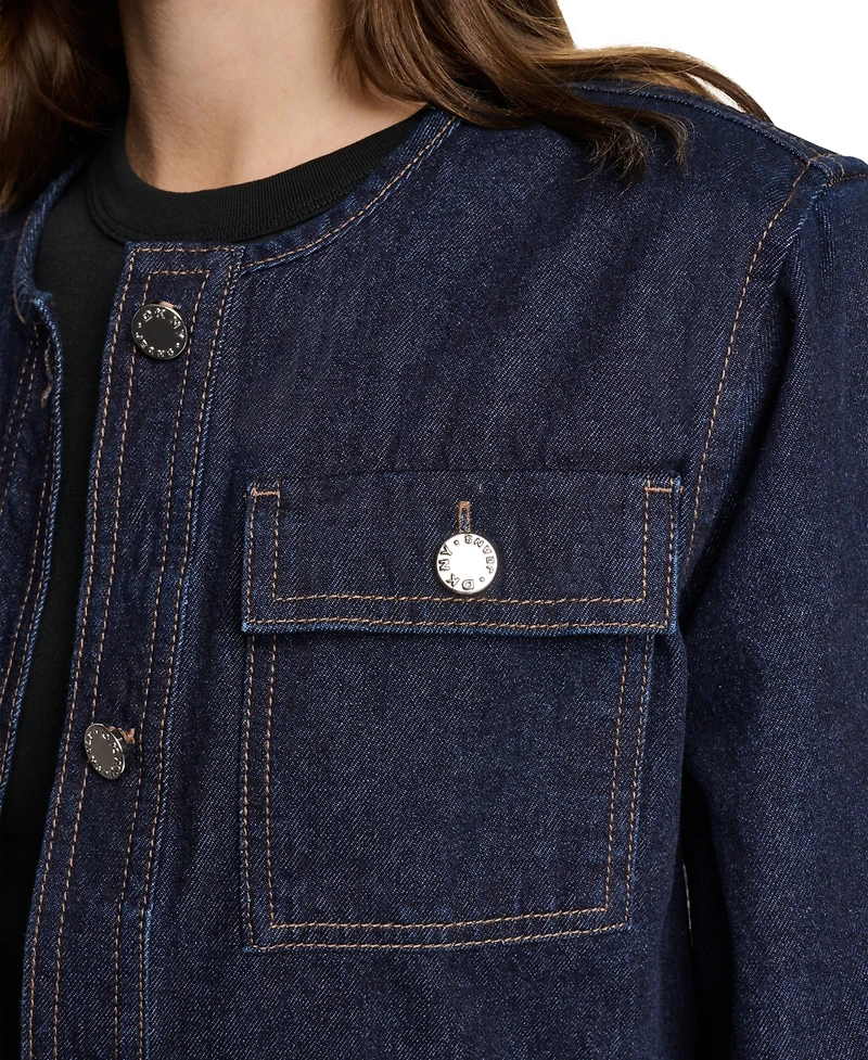 Dkny Jeans Women's Mixed Media Crewneck Denim Jacket