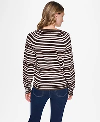 Dkny Jeans Women's Striped Long-Sleeve Henley Sweater