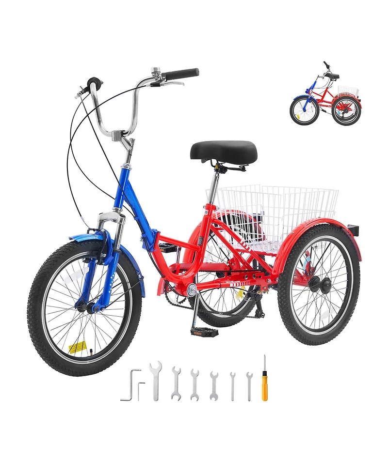 Vevor Folding Adult Tricycle 7-Speed Adult 3 Wheel Trikes Carbon Steel