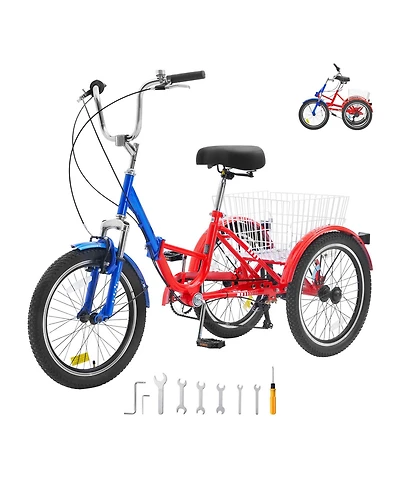 Vevor Folding Adult Tricycle 7-Speed Adult 3 Wheel Trikes Carbon Steel