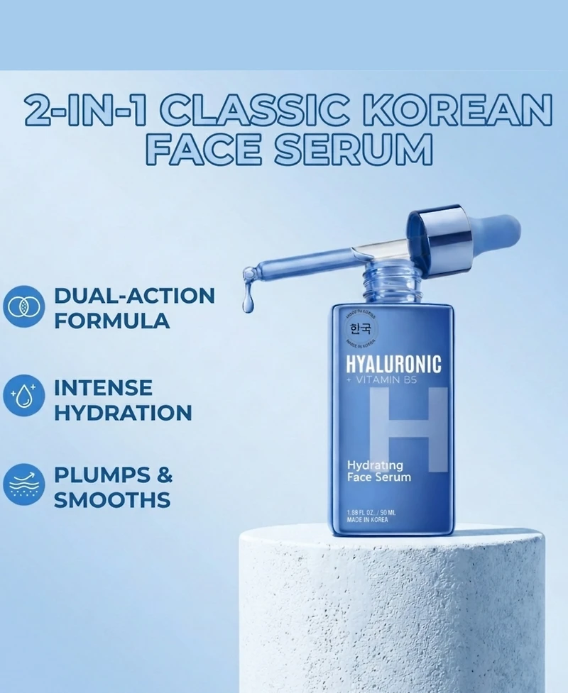 Lovery Hyaluronic + Vitamin B5 Hydrating Face Serum - Korean Skincare Dual-Action Plumping and Barrier Repair Treatment