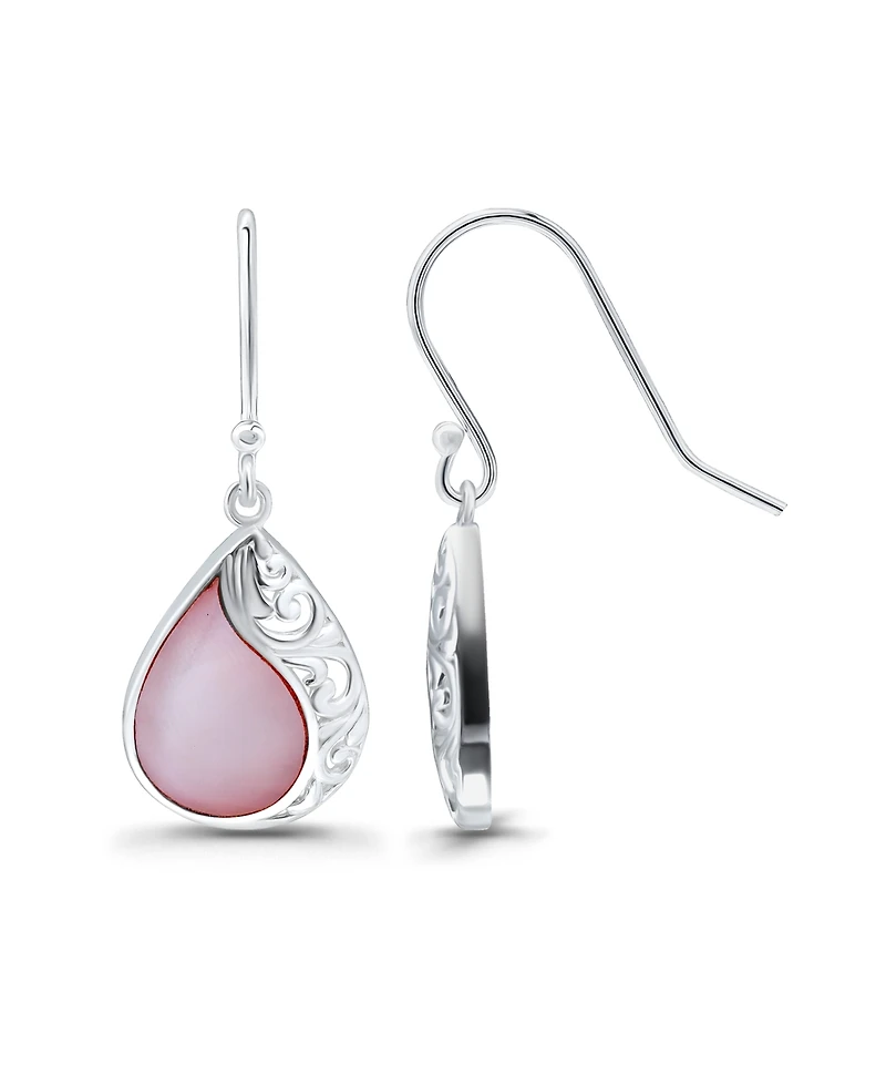 Macy's Pink Shell Inlay Fine Silver-Plated Teardrop Filagree Fishhook Earrings
